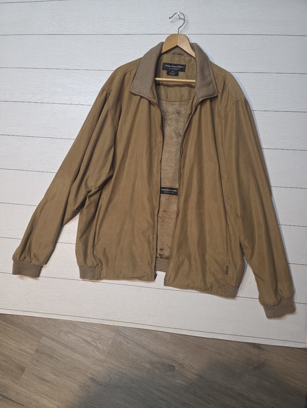 Weatherproof Impermeable Men's Jacket Tan Full-Zip Faux Suede Bomber XLT Tall